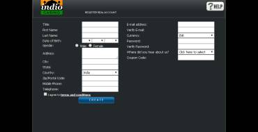 Indio сasino: Регистрация
