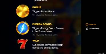 Energy Coins: Hold and Win: Таблица выплат